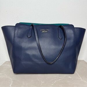 Gucci Blue Pebbled Leather Swing Tote Bag Authentic